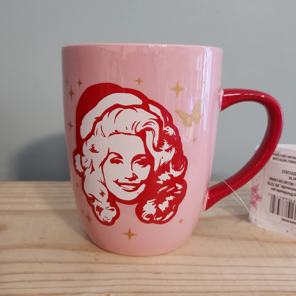 Dolly Parton Double-sided Christmas Snowlene Pink Ceramic Mug NWT